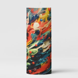 Abstract Rainbow Splash Rhapsody Art Pillar Candle