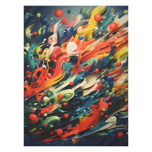 Abstract Rainbow Splash Rhapsody Art Tablecloth (Front)