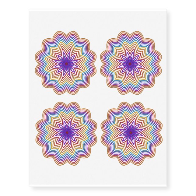 Abstract Rainbow Star Flower Temporary Tattoos (Front)