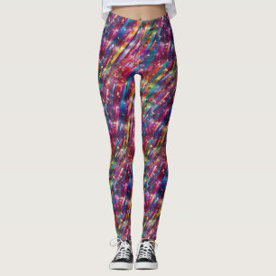 Abstract Rainbow Stripes Disco Glittery Pattern Leggings