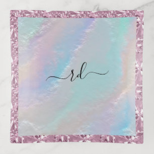 Abstract Rainbow Texture and Pink Crystal Trinket Tray