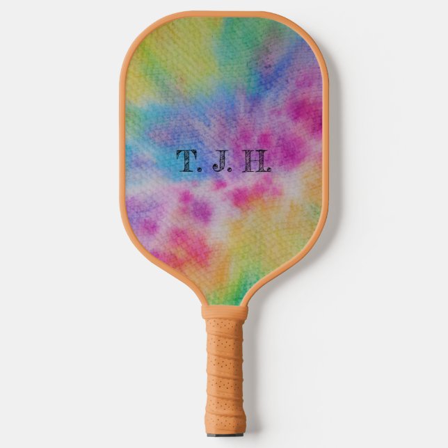 Abstract Rainbow Tie Dye Design Carbon Fiber Pickleball Paddle (Front)