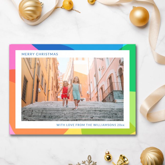 Abstract Rainbow Unique 2 Photo Modern Christmas Holiday Card (Creator Uploaded)