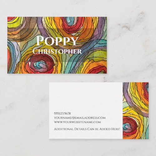 Abstract Rainbow Watercolor & Ink Circles Business Card