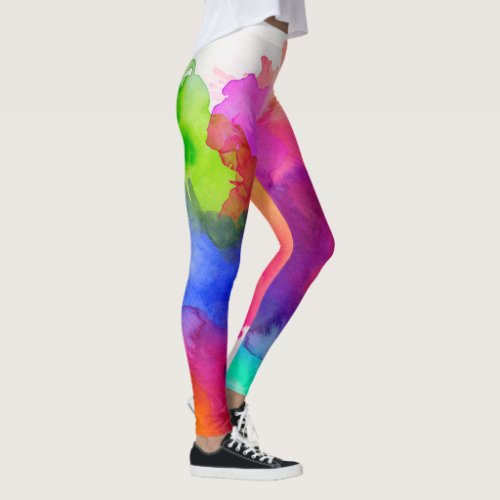 Abstract Rainbow Watercolor Leggings