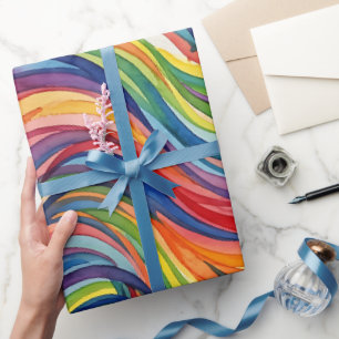 Abstract Rainbow Watercolor Swirl Wrapping Paper