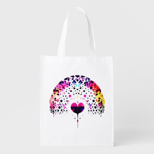 Abstract Rainbow with Heart Grocery Bag