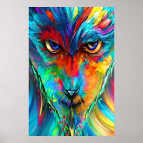 Abstract Rainbow Wolfman Portrait Hip Psychedelic Poster