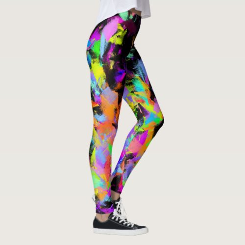 Abstract Random Messy Paint Color Explosion Leggings