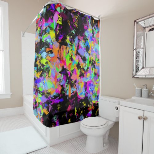 Abstract Random Messy Paint Color Explosion Shower Curtain