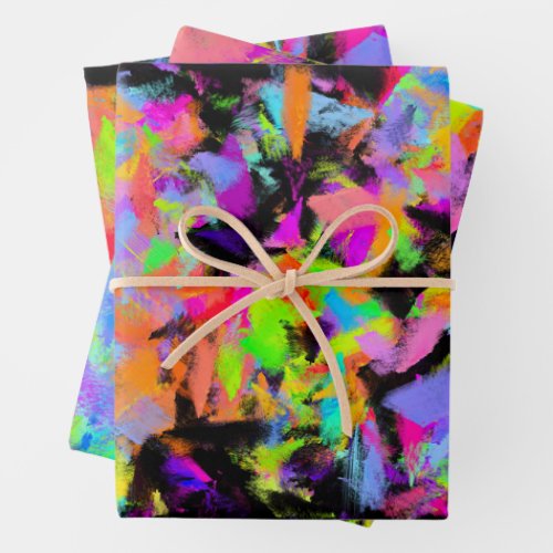 Abstract Random Messy Paint Color Explosion Wrapping Paper Sheets