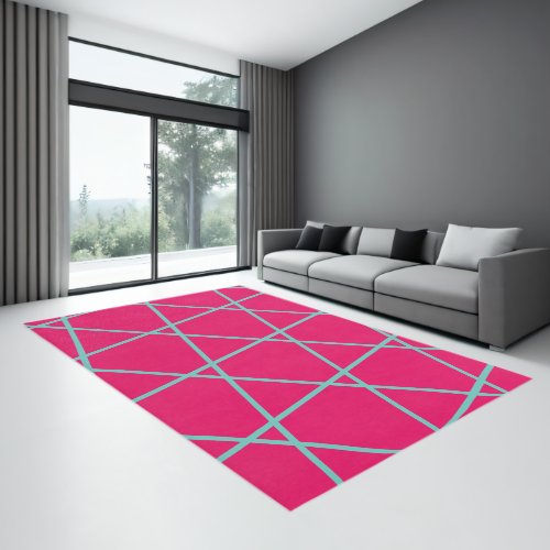 Abstract Raspberry Light Teal Triangles Rug