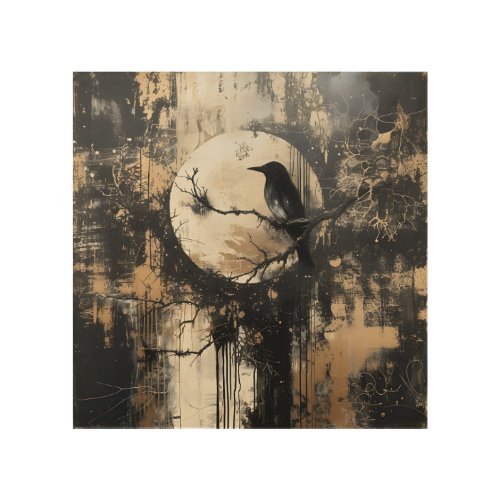 Abstract Raven Moon Wood Wall Art