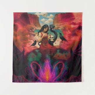 Abstract Raven Skull Occult Dark Witchy AI Art Tapestry