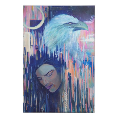 Abstract Realism Eagle  Woman Portrait Painting Faux Canvas Print