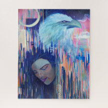 Abstract Realism Eagle & Woman Portrait Painting