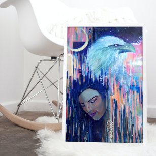 Abstract Realism Eagle & Woman Portrait Painting Poster