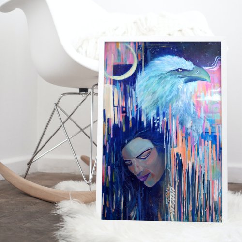 Abstract Realism Eagle  Woman Portrait Painting Poster