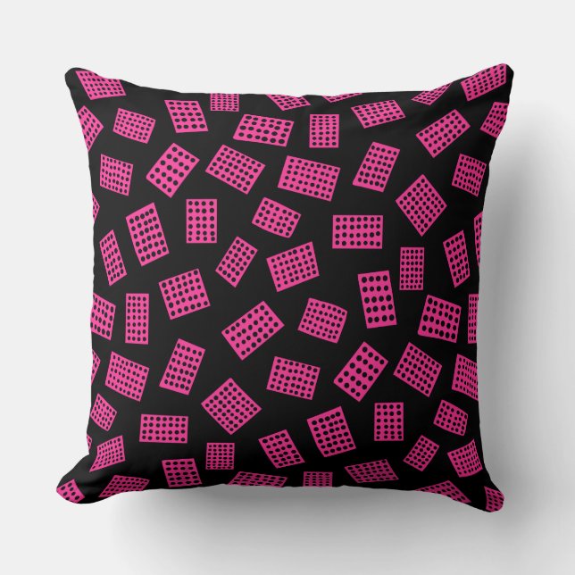 Abstract Rectangles 081122 - Hot Pink on Black Throw Pillow (Front)
