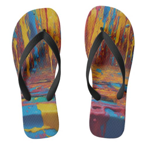 Abstract rectangles colorful Pair of Flip Flops