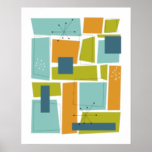 Abstract Rectangles Turquoise Green Mid Century Poster