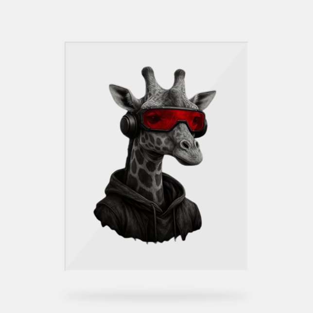 Abstract red and black giraffe Classic T-Shirt Acrylic Sign (Front)