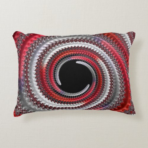 Abstract Red and Black Gradient Spiral Fractal Accent Pillow