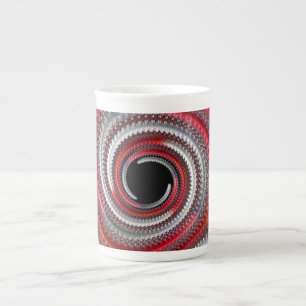 Abstract Red and Black Gradient Spiral Fractal Bone China Mug