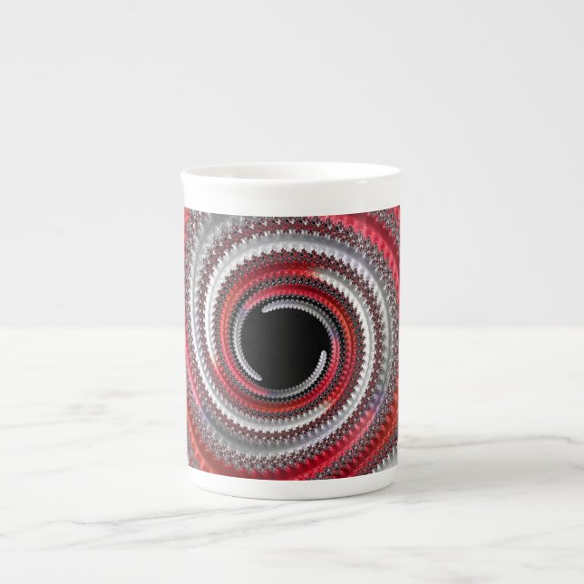 Abstract Red and Black Gradient Spiral Fractal Bone China Mug (Front)