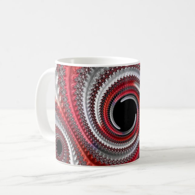 Abstract Red and Black Gradient Spiral Fractal Coffee Mug (Front Left)