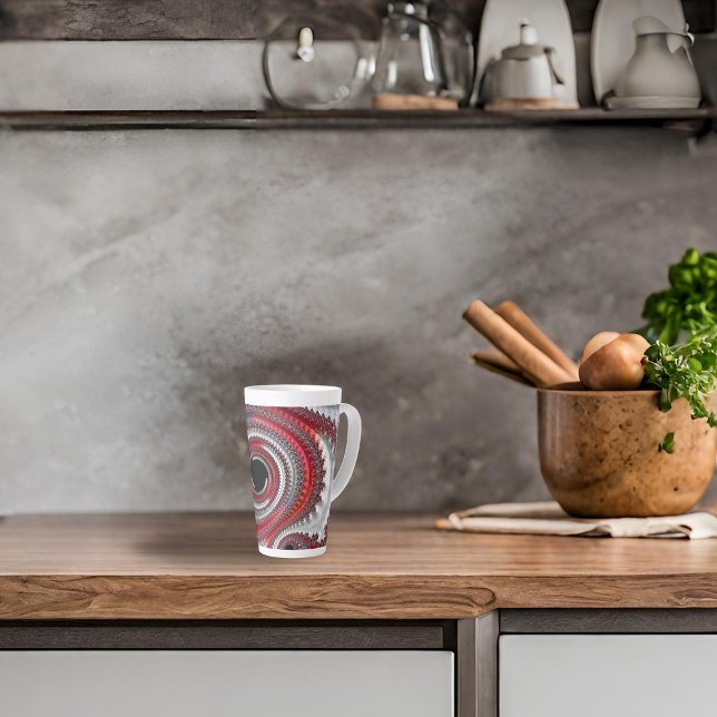 Abstract Red and Black Gradient Spiral Fractal Latte Mug (Creator Uploaded)