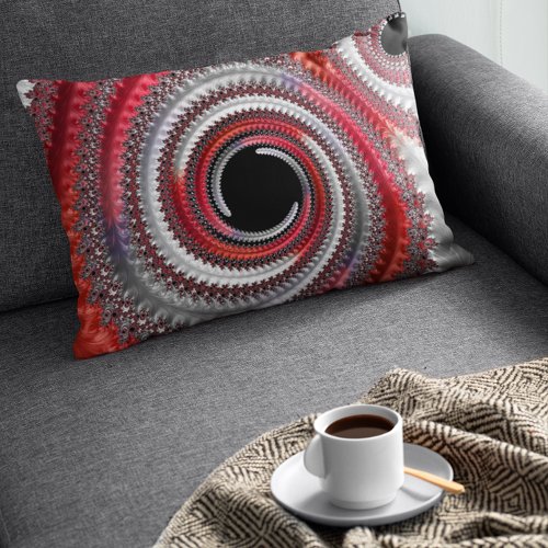 Abstract Red and Black Gradient Spiral Fractal Lumbar Pillow