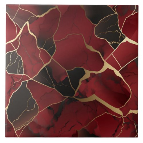 Abstract Red and Black Marble Effect Ceramic Tile