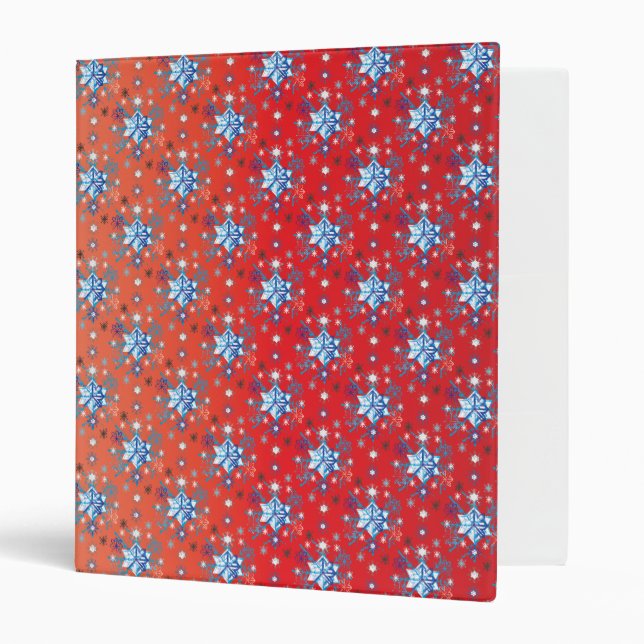 Abstract red and blue Christmas snowflakes 3 Ring Binder (Front/Inside)