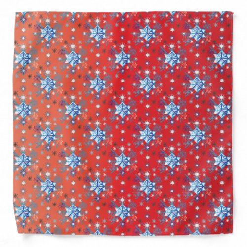 Abstract red and blue Christmas snowflakes Bandana