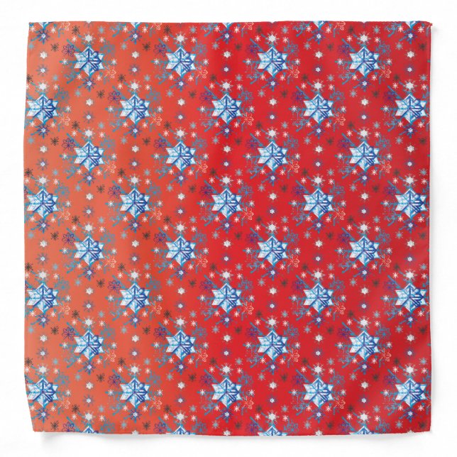Abstract red and blue Christmas snowflakes Bandana (Front)