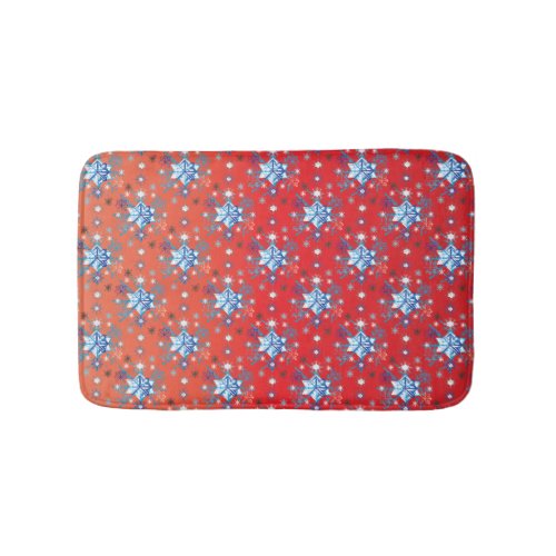 Abstract red and blue Christmas snowflakes Bath Mat