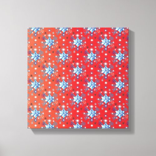 Abstract red and blue Christmas snowflakes Canvas Print