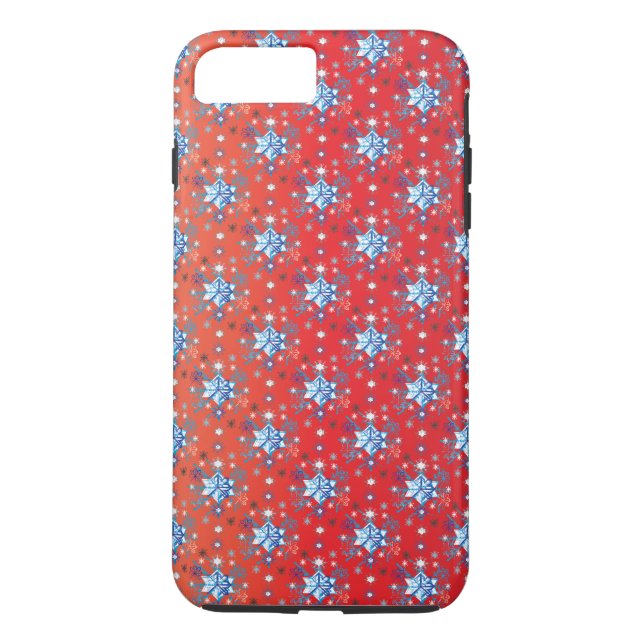 Abstract red and blue Christmas snowflakes Case-Mate iPhone Case (Back)