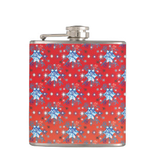 Abstract red and blue Christmas snowflakes Flask