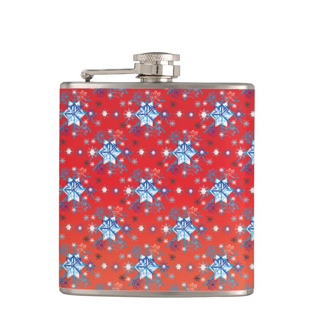 Abstract red and blue Christmas snowflakes Flask (Front)