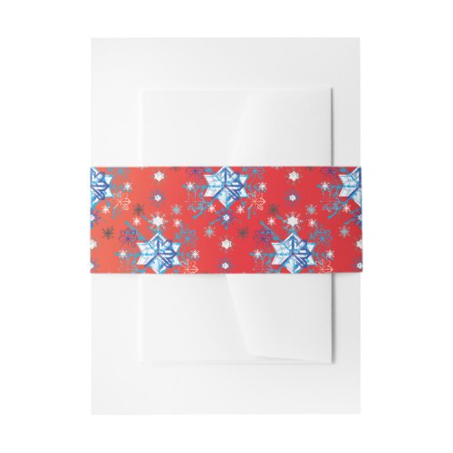 Abstract red and blue Christmas snowflakes Invitation Belly Band