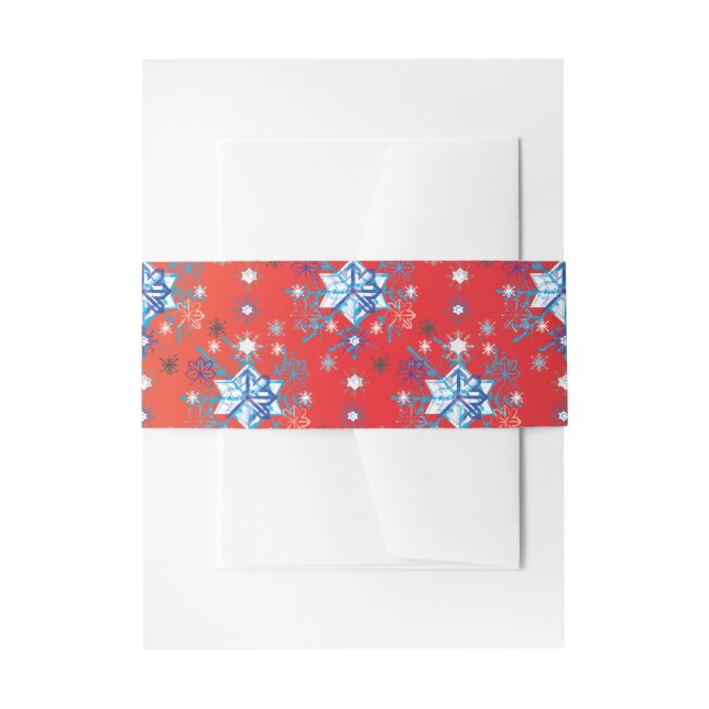 Abstract red and blue Christmas snowflakes Invitation Belly Band (Front Example)