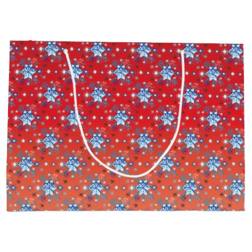 Abstract red and blue Christmas snowflakes Large Gift Bag