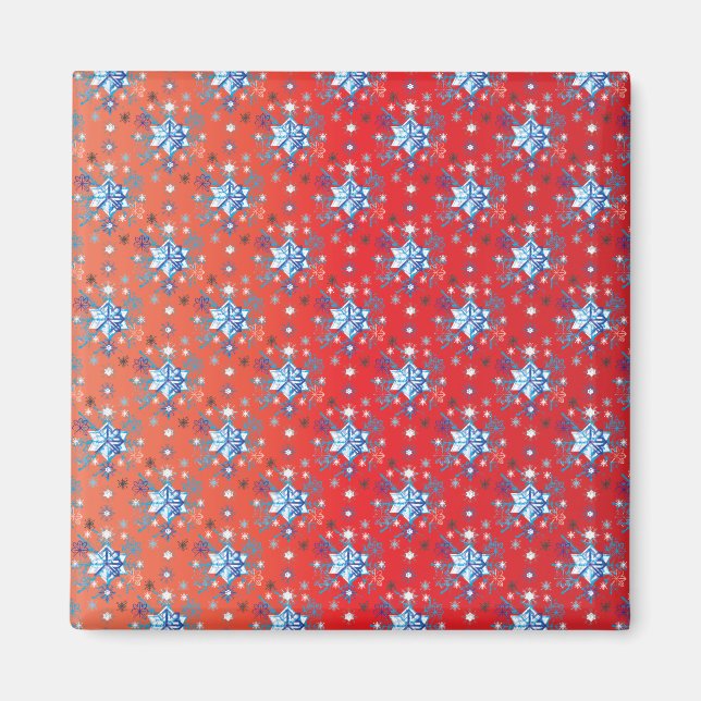 Abstract red and blue Christmas snowflakes Magnet (Front)