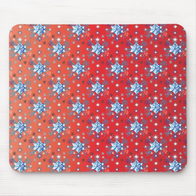 Abstract red and blue Christmas snowflakes Mouse Pad (Front)