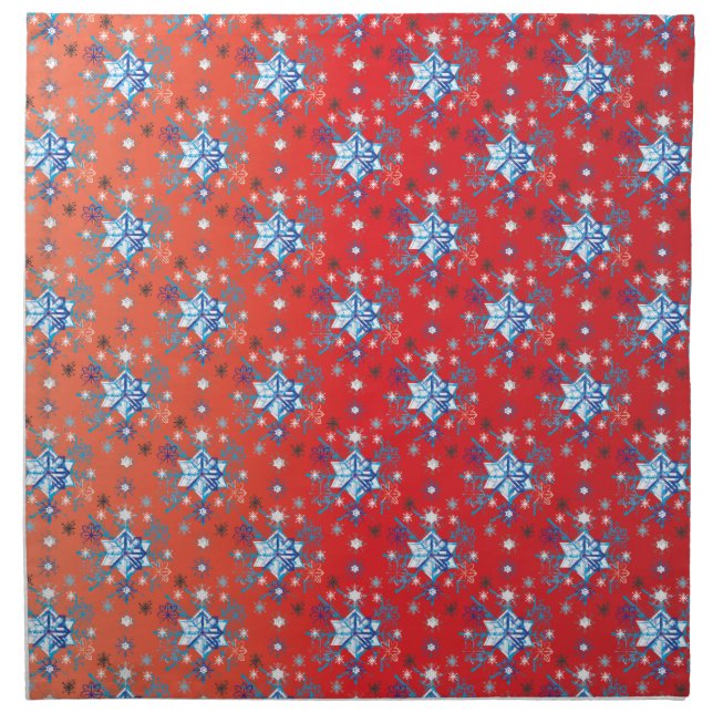 Abstract red and blue Christmas snowflakes Napkin (Front)