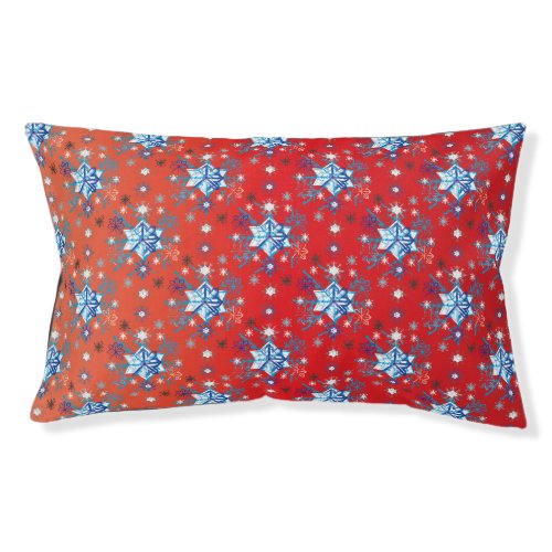 Abstract red and blue Christmas snowflakes Pet Bed