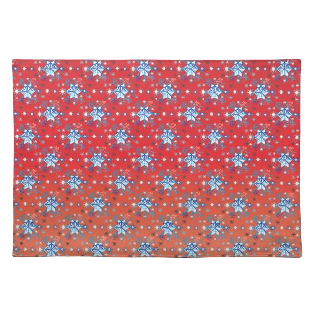Abstract red and blue Christmas snowflakes Placemat (Front)
