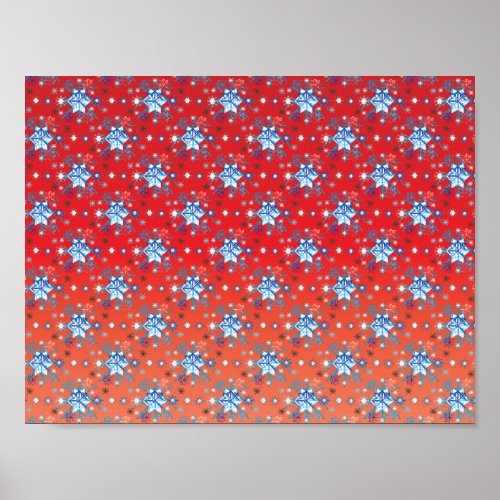 Abstract red and blue Christmas snowflakes Poster
